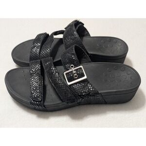 Vionic Pacific Rio Sandals Women's Sz 9 Faux Snakeskin Black Strappy‎ Wedge
